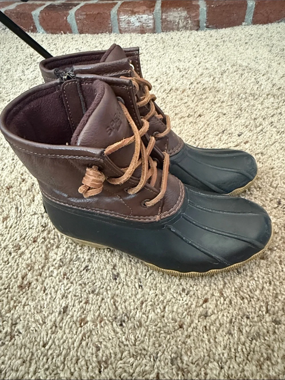 Sperry Brown Leather & Black Rubber Kids Rain Boots